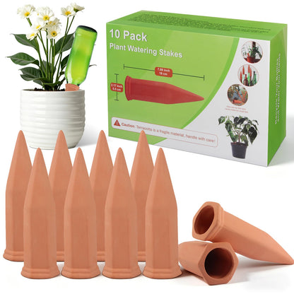 Tcamp 10 Pack Terracotta Watering Spikes, Plant Watering Devices Wine Bottle Automatic Plant Self Watering Spikes for Vacations, Self-Watering Stakes for Indoor Outdoor Plants