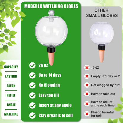 26 oz Extra Large Plant Self Watering Globes Top Fill - Upgraded Plastic Water Bulbs, Slow Release Terracotta Self Watering Planter Insert, Plant Watering Devices System, Water Spikes Stakes, 2 Pack