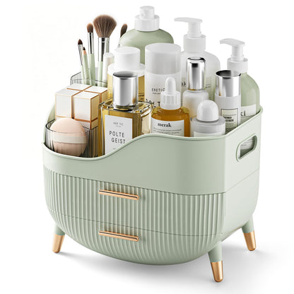 Pajiriona Makeup Organizer with Drawers, Green Skincare Organizer for Vanity, Storage Box with Handle, Large Cosmetic Display Case for Dresser, Bathroom Countertop