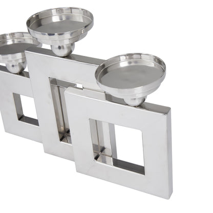Deco 79 Stainless Steel Metal Decorative Candle Holder Pillar 3 Plate Candle Stand, Candlestick Holder 14" x 6" x 11", Silver
