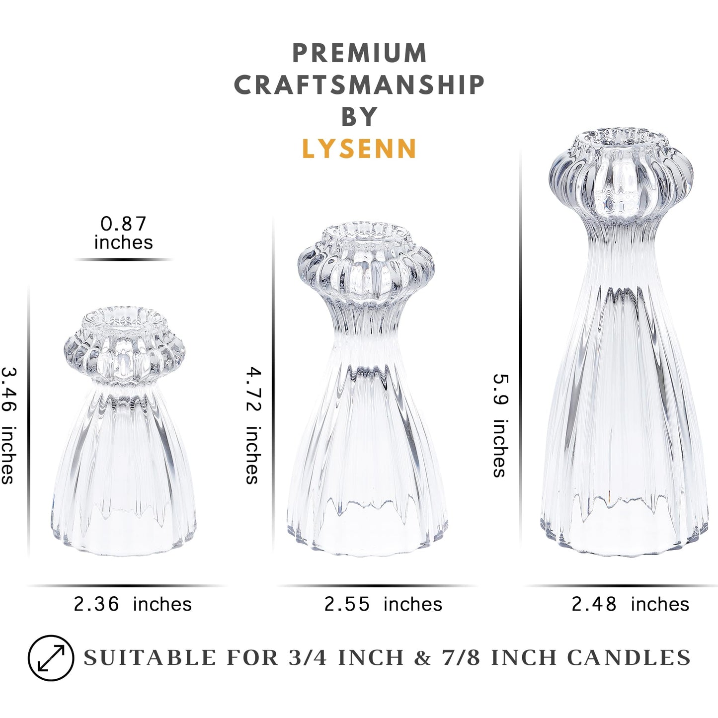 Lysenn Glass Candle Stick Holder Set of 3 – Premium Taper Candle Holders for Romantic Ambiance - Candle Sticks Holder Decor for Special Occasions - Purple