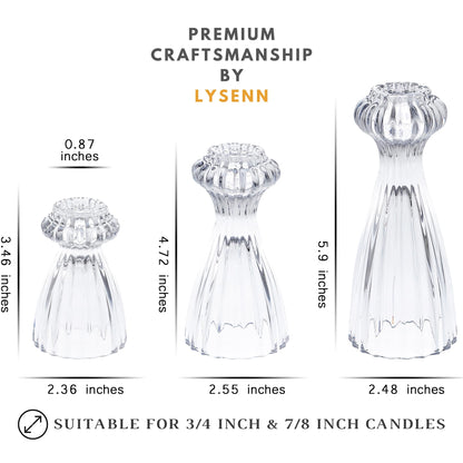 Lysenn Glass Candle Stick Holder Set of 3 – Premium Taper Candle Holders for Romantic Ambiance - Candle Sticks Holder Decor for Special Occasions - Smoke Gray