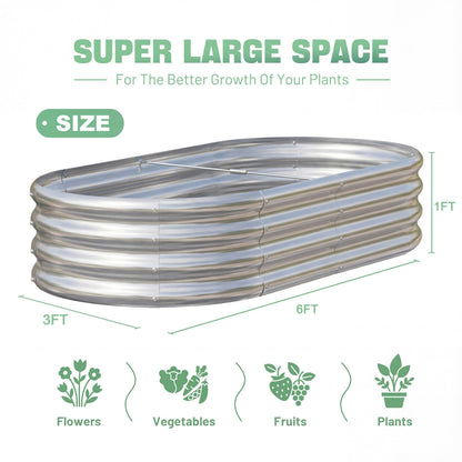 AHEONLAR 3 Pack 6×3×1ft Galvanized Raised Garden Bed, Oval Metal Garden Bed Planter Boxes Outdoor, Durable Raised Garden Beds Outdoor for Vegetables, Flowers, Silver