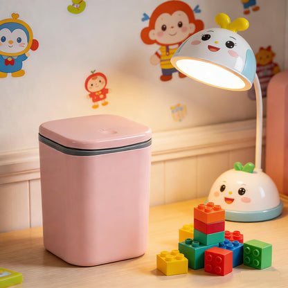 Yesdate Mini Desk Trash Can Press Type Lid, 2 L/0.5 Gallon Tiny Countertop Waste Basket, Plastic Covered Garbage Bin for Desk Top, Pink