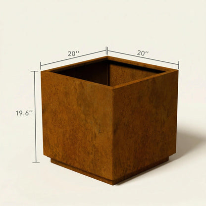 Decoroca Corten Steel Planters Outdoor - Large Rectangular Planter Box - Rust-Resistant Decor for Patio & Garden - US-Design Naturally Rusting (21" H x 20" W x 20" L)
