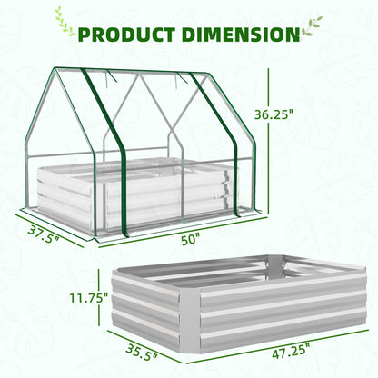 Outsunny 4 x 3 x 3ft Raised Garden Bed with Mini Greenhouse, Galvanized Raised Garden Bed with Cover for Herbs and Vegetables, Small Greenhouse for Patio Garden Balcony, Clear and Gray
