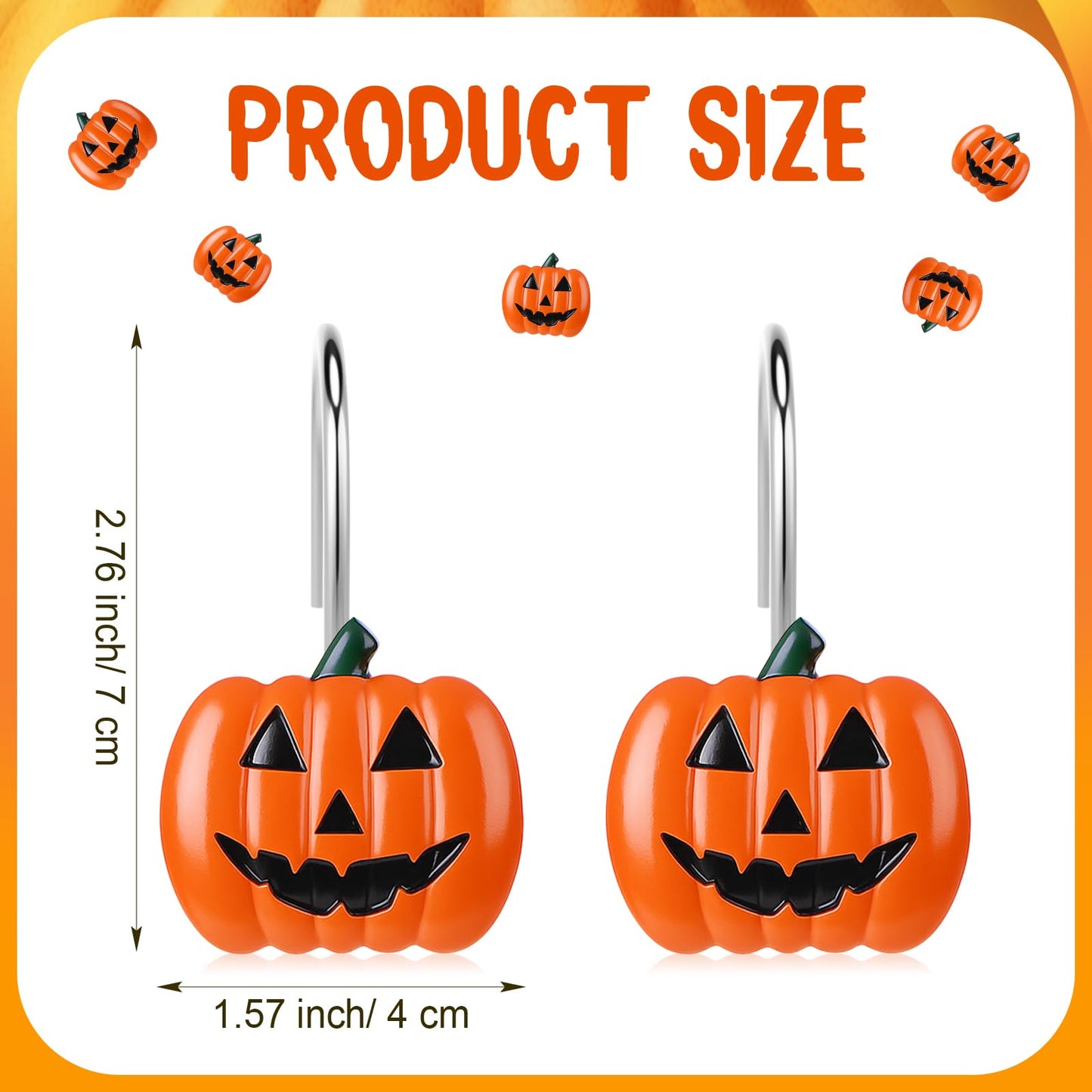 Yungyan 12 Pcs Halloween Shower Curtain Hooks Pumpkin Curtain Hangers Orange Autumn Fall Decorative Rings for Halloween Bathroom Restroom Decor