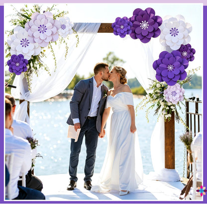 Mooliwe Paper Flowers Decorations for Wall DIY 3D Paper Bulletin Board Mexican Flowers Backdrop Decoration for Classroom Back to School Holiday Party(Purple,12 Set)