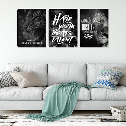 Motivational Black Poster Wall Art Entrepreneur Hustle Hard Work Quotes Poster Prints Inspirational Office Art Wall Poster Picture Artwork for Workplace Office Bedroom (36" Wx 16" H)