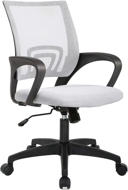 BestOffice | Ergonomic Office Chair | Mid-Back Swivel Desk Chair | Breathable Backrest & Lumbar Support | Adjustable Height | Sponge Seat | Rolling Wheels | White | for Adults & Women