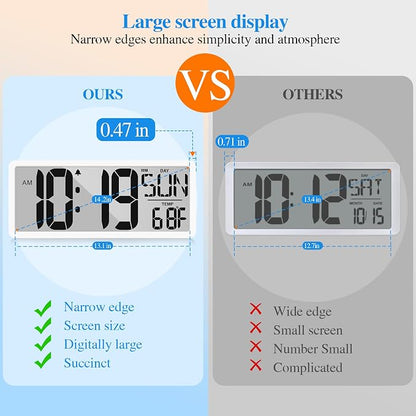 Large Digital Wall Clock with Backlight 15.2 Inch Digital Alarm Clock for Bedroom Wall Clocks Battery Operated Large Display with Temperature Desk Clocks for Office Living Room Decor