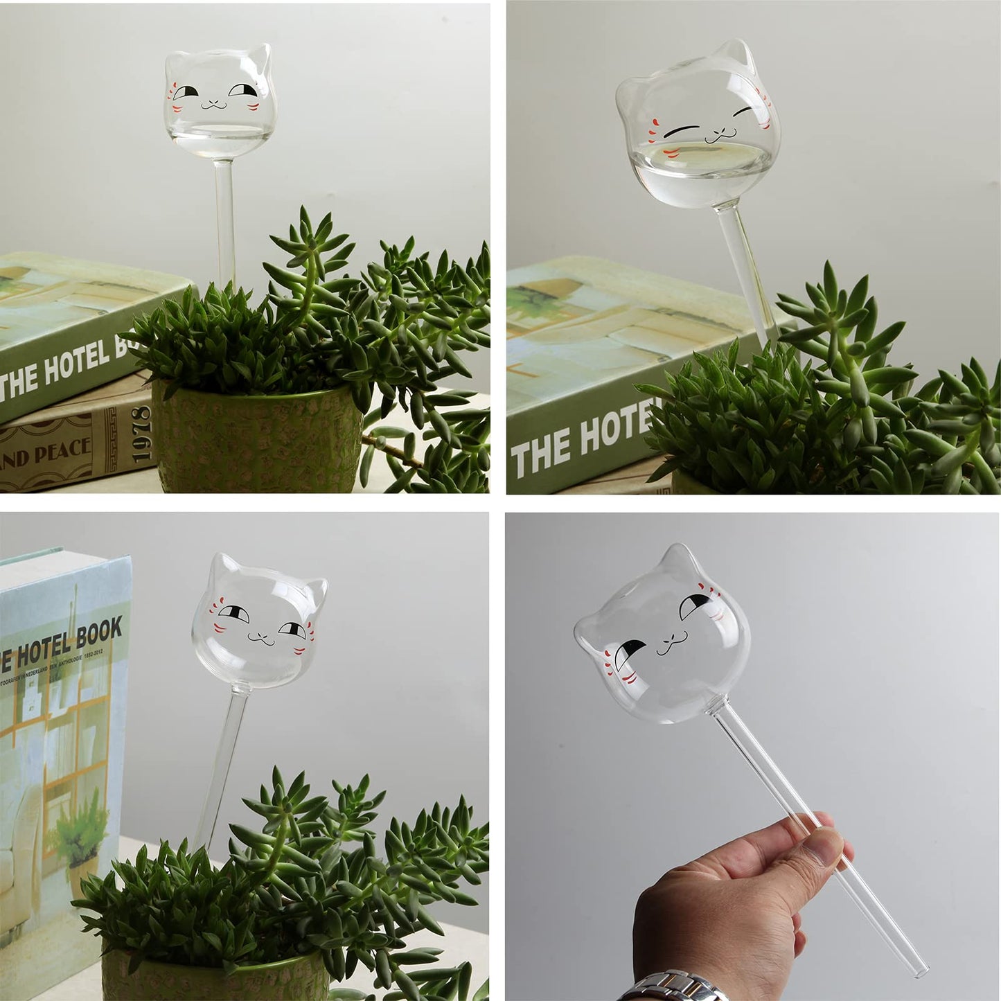 OYSIR 3 Pack Plant Waterer Self Watering Globes, Cute Cat Transparent Mini Durable Clear Glass Aqua Bulbs for Indoor, Automatic Plant Watering Devices, Gifts for Family and Friends