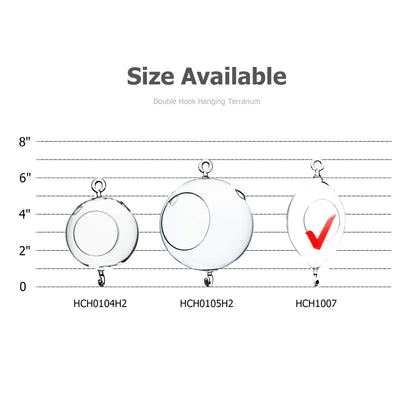 WGVI WGV Hanging Terrarium, Width 3.5", Height 7", Oblong, Double Hook, DIY Air Succulent Planter, Clear Glass Vase Orb, Candle Holder for Windowsill Outdoor Garden Decor, 1 Piece