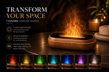 AquaAura LED Diffuser, 160ml Essential Oil Diffuser with Realistic Flame Mist, 7 LED Colors, Timer & Auto Shut-Off for Bedroom, Home, and Office