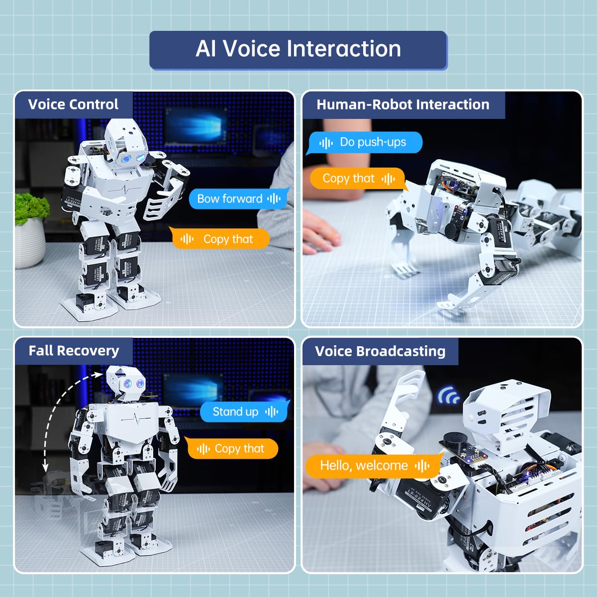 AI Vision & Voice Interaction Robot for Arduino Scratch Python Programming 17DOF Humanoid Robot Large AI Model STEM Project Education Voice Command Walking Dancing Self-Stand Up, Tonybot Advanced kit