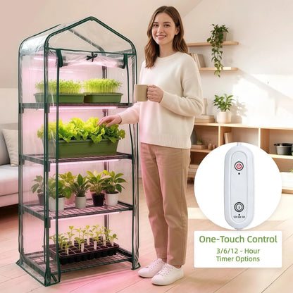Kelived 4 Tier Indoor Greenhouse with Grow Light Seed Starting Small Portable Green Houses with Waterproof Cover