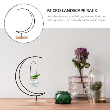 COHEALI Ornament Display Stand Moon-Shaped Iron Hanging Planter Rack Micro Landscape Vase Holder for Home Décor and Hanging Terrariums