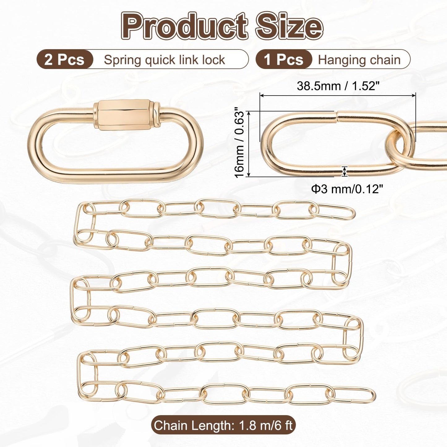 uxcell 6ft Lighting Hanging Chain, 3mm/0.12" Looping Metal Pendant Chandelier Chain Extension with 2 Quick Link Lock for Hanging Plant Pendant Chandelier Light Fixture, Rose Gold
