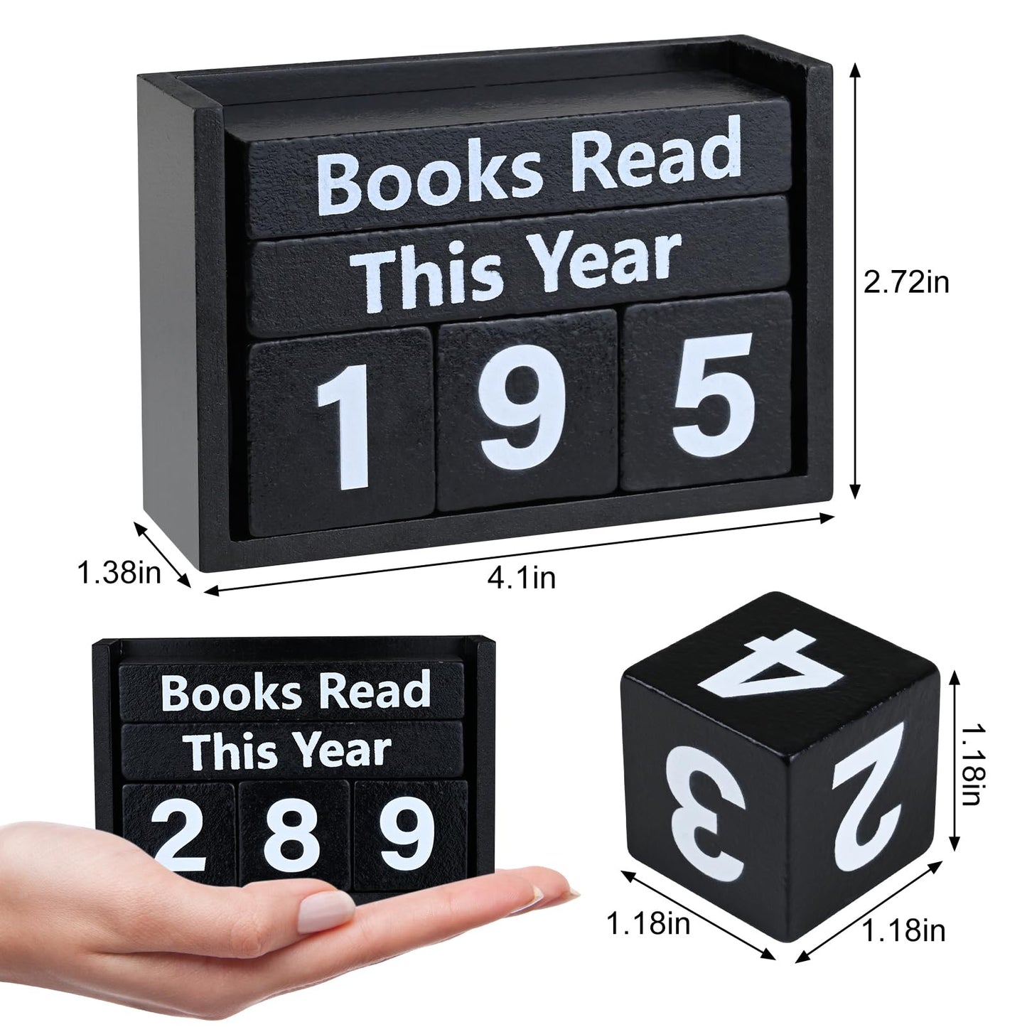 Books Read This Year Counter - Wooden Reading Tracker Block, Adjustable Book Count Display, Black Book Lover Decor for Bookshelf Desk Library Reading Goals Gift (Black)
