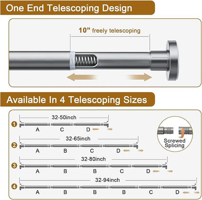 Ausemku Shower Curtain Rod 32-94 Inch Adjustable - 1 Inch Diameter Heavy Duty No drill Spring Tension Shower Rod, Non-Slip Rustproof Telescopic Rod for Bathroom, Nickel