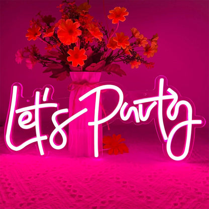 Let's Party Neon Sign, LED Neon Lights for Bedroom Wall Decor, Art Decorative Lights for Bachelorette Party, Engagement Party, Birthday Party, Living Room, Gamer Room Decor Aesthetic (Warm White)