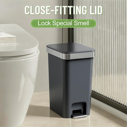 accep 2 Pack Bathroom Garbage Can with Lid, 2.6 Gallon /10 Liter Small Trash Can, Press Top Bin & Step Metal Pedal Trash Bin, Waste Basket for Bedroom, Home Offices, Small Spaces, Dorm (Black Gray)