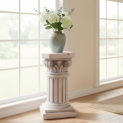 Christopher Knight Home 18.50"H Ionic Pedestal Plant Stand MGO Decorative Side Table Indoor Outdoor Entryway Garden Living Room Patio Sculpture Base, Antique White