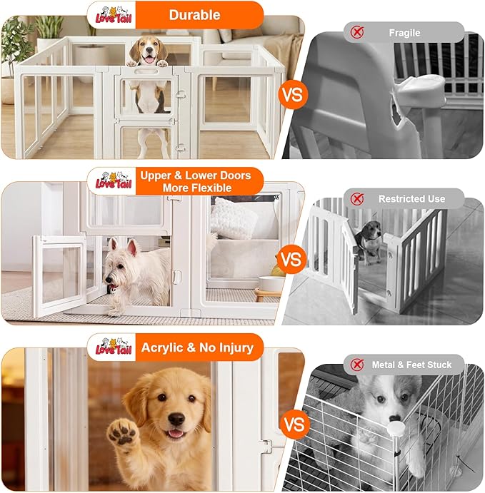 Acrylic Dog Playpen,Clear Plastic Dog Play Pen Indoors,Easy Assemble Dog Playpen-Puppy Playpen,Rabbit and Cat, Small Pet Pen, Dog Pen Indoor (White, 23.6" H, 8PCS)
