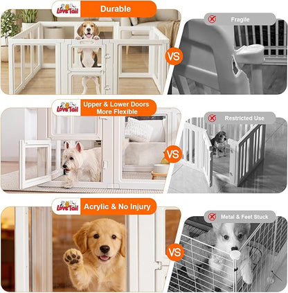 Acrylic Dog Playpen,Clear Plastic Dog Play Pen Indoors,Easy Assemble Dog Playpen-Puppy Playpen,Rabbit and Cat, Small Pet Pen, Dog Pen Indoor (White, 23.6" H, 8PCS)