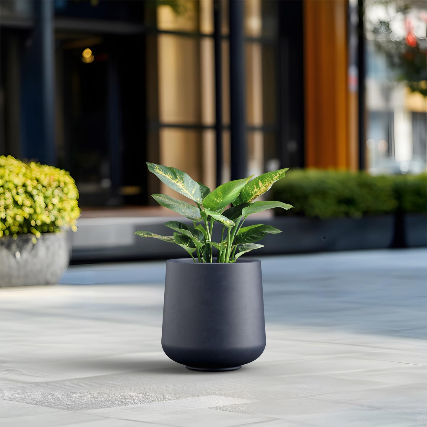 Kante 11.6" Dia Round Concrete Planter, Outdoor Indoor Large Plant Pots Containers with Drainage Hole and Rubber Plug for Home Garden Patio, Charcoal