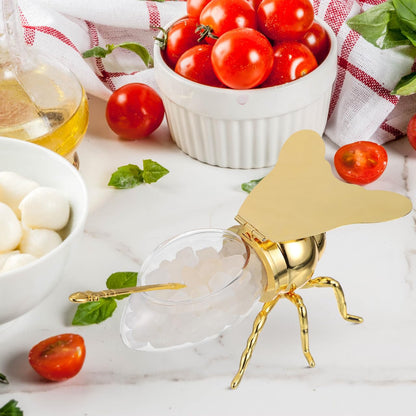 IMIKEYA Bee Honey Jar, Decorative Bee Shaped Honey Pot Bee Figurine Glass Honey Container Syrup Dispenser Crystal Condiment Pot Sugar Holder Bowl for Kitchen Home