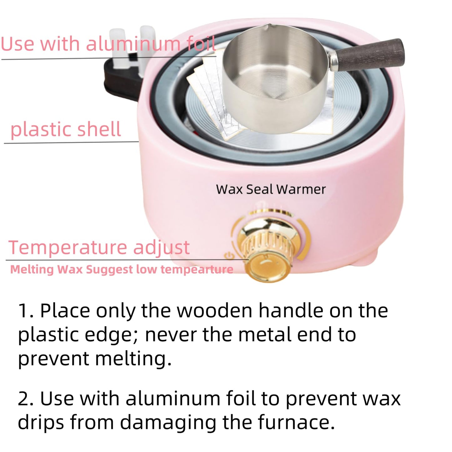 Wax Seal Warmer Electric, Pink Sealing Wax Warmer Furnace Kit Includes 1Pcs 80ml Large Spoon and 1Pcs Non-Slip Spoon Sealings Stamp Melting Warmer Great Tool for Melt Waxs Seals Sticks Beads (Pink)