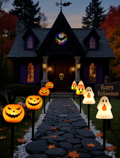 Spooktacular Glow: 5 Pack Plug-in Halloween Pumpkin Pathway Lights
