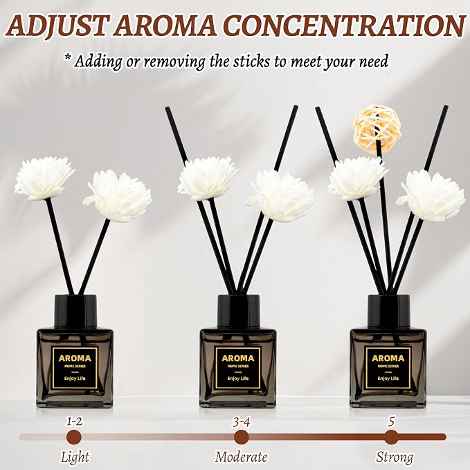 Black Glass Bottle Scent Diffuser, 1.7 oz Reed Diffuser with Sticks, Home Fragrance for Bookshelf, Bedroom Vanity, Office Desk & Bathroom Decor, Air Freshener for Aesthetic Room Decor (Encounter)