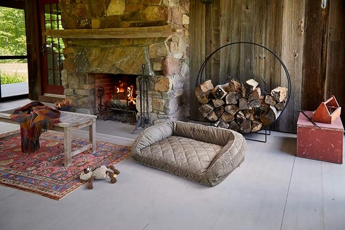 Orvis Comfort Fill-Eco Couch Dog Bed – Plush Three-Sided Bolster with Comfort Fill-Eco Cushion, Quilted Cover, Zip-Off & Machine Washable, Charcoal Chevron - Large