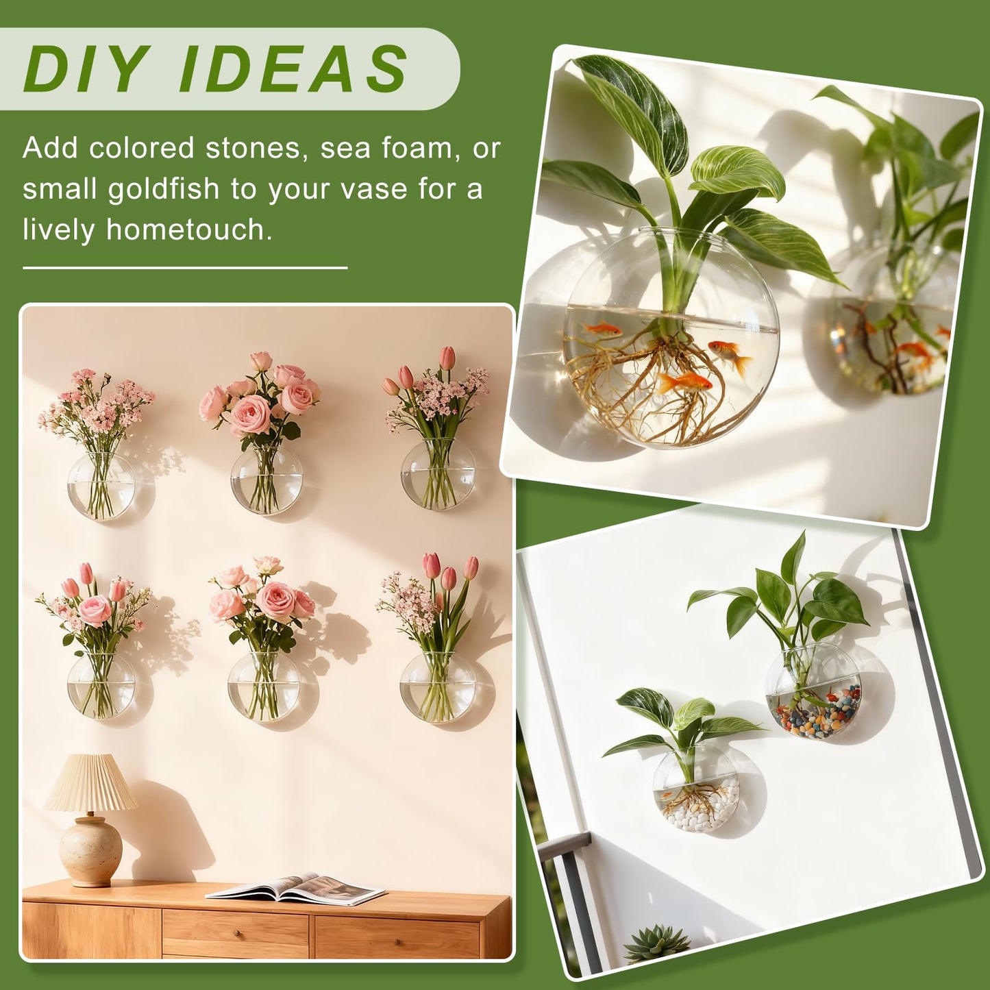 onepeng 4Pcs Wall Hanging Planter Propagation Stations Glass Terrariums Vase for Hydroponics Plants, Bathroom, Home Office Living Room Decor Gift