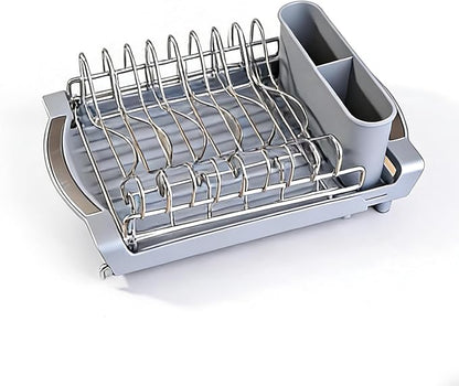 Dish Drying Rack Compact Expandable - A Space-Saving, Stainless Steel, Rust-Resistant Dish Drainer for Kitchen and Apartment Countertops/Sink Cabinets, Extendable from 11.42 to 19.9 inches (Gray)