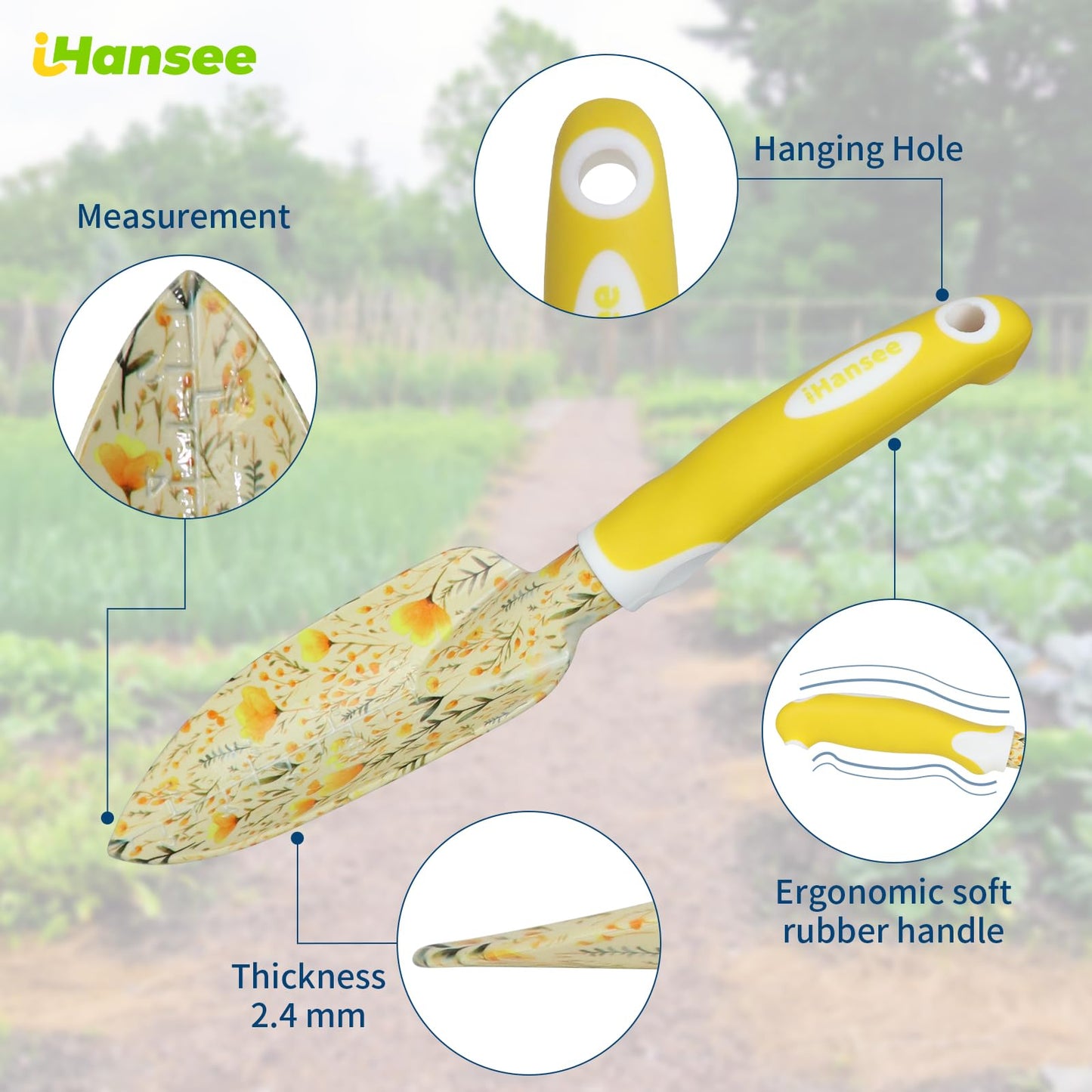 Yellow Garden Tools Set for Women, iHansee 10-Piece Gardening Tool Kit with Handbag, Non-Slip Ergonomic Handles, Gardening Gift for Women, Mom, Garden Lovers