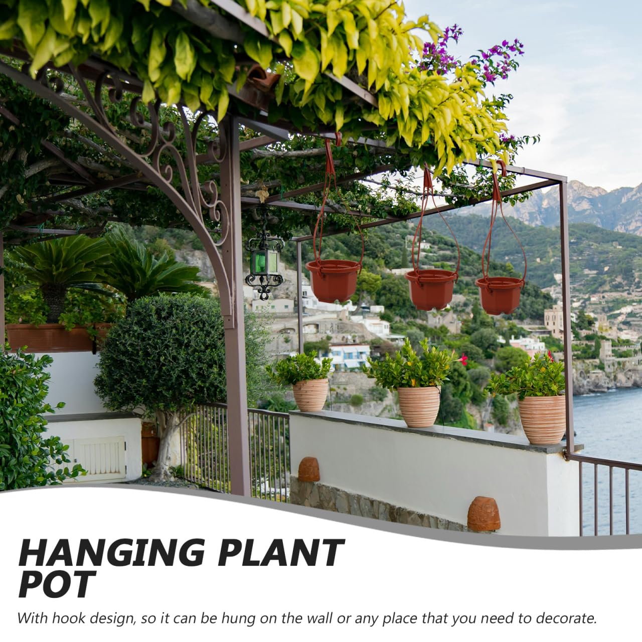 Mipcase 10 Pcs Hanging Planters for Indoor Plants: Plastic Plant Pots with Drainage & Hooks for Flowers Herbs Succulents- Hanging Baskets for Home Garden Decor, 11.79X3.85X2.36in (Dark Red)