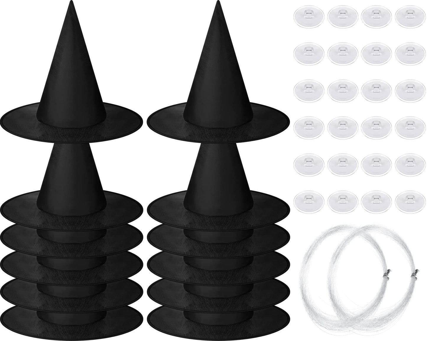 SATINIOR 12 Pcs Halloween Witch Hat Hanging Decor Floating Witch Hat with Rope Accessory and Transparent Seamless Hooks (Classic)