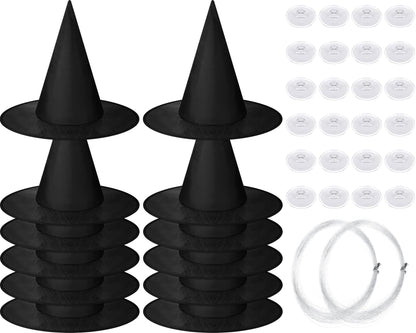 SATINIOR 12 Pcs Halloween Witch Hat Hanging Decor Floating Witch Hat with Rope Accessory and Transparent Seamless Hooks (Classic)