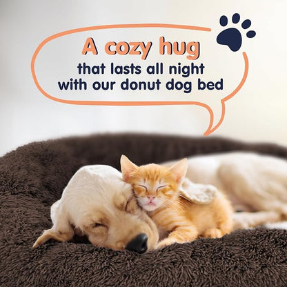 Donut Dog Bed - Premium Comfort for Anxiety Relief - Fluffy & Calming Design with Ultra-Plush Support | Cozy Round Dog Bed with Super Soft Circle Style (Coffee, Medium)