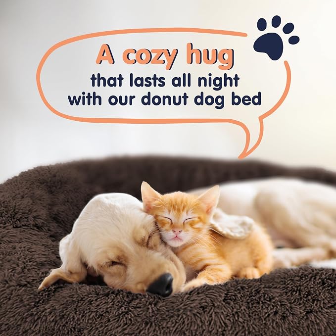 Donut Dog Bed - Premium Comfort for Anxiety Relief - Fluffy & Calming Design with Ultra-Plush Support | Cozy Round Dog Bed with Super Soft Circle Style (Coffee, X-Large)