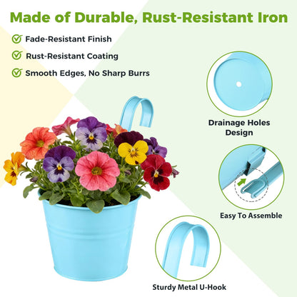 12 Pack Balcony Planters Railing Hanging, Colorful Railing Planter 4 Inches Small Hanging Plant Holder Indoor/Outdoor