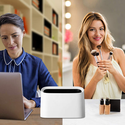 AYADA 0.4 Gal Mini Trash Can for Desk with Inclined Opening, Small Waste Basket Very Tiny for Desktop Vanity Countertop Table Office Laundry Bedside, Slim Thin Plastic Mini Garbage Can (White)