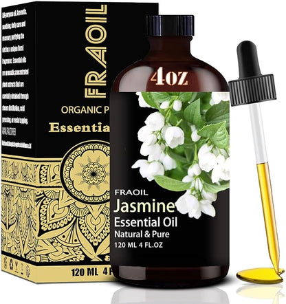 Jasmine Essential Oil, Jasmine Oil 4 Fl Oz 120ML for Diffuser Humidifier Yoga Cleaning DIY Candle Soap Making Perfume Gift for Women Essential Oils FRAOIL (Jasmine 4 Fl Oz (Pack of 1))