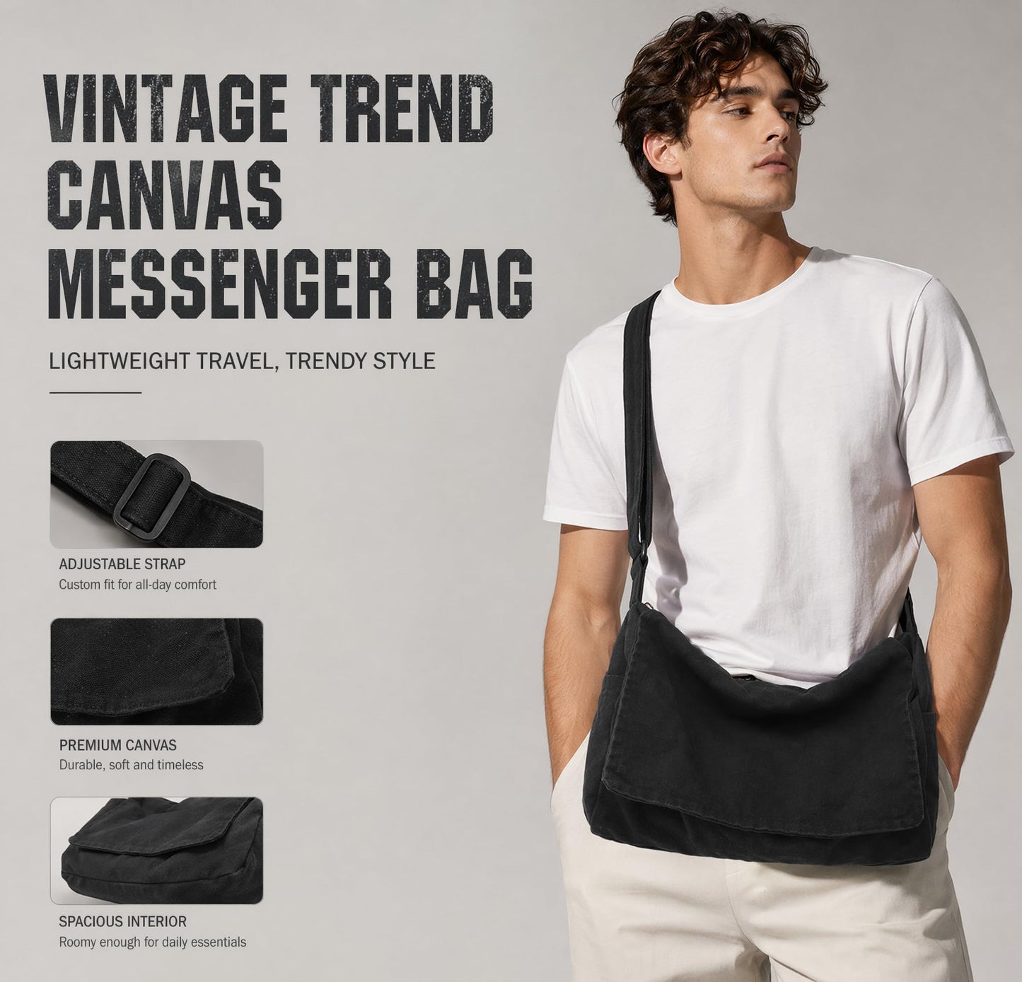 Messenger Bag Satchel Bags for Men Women Canvas Crossbody Shoulder Side Sling Bag