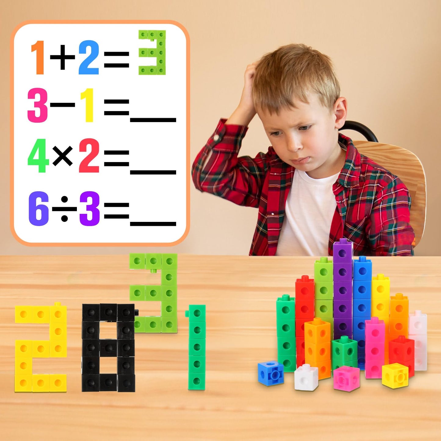 Jenaai 300 Pcs Counting Cubes, Plastic Connecting Blocks, Colorful Math Cubes, Math Manipulatives Classroom Learning Supplies, Preschool Learning Materials, Counting Toys(Classic Style)