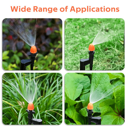 Drip Micro Sprinkler Heads with Stake: 90 Degree Sprinkler Nozzle with 1/4" Drip Irrigation Tubing - 10 Pack Drip Spray Emitters on 12 Inch Stake for Garden Water System