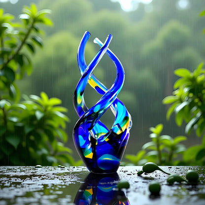 Mysphex Hand Blown Glass Decor - Cobalt Blue Glass Sculpture - Ocean Theme Spiral Kinetic Figurine, Light Reactive Gradient Decor for Home Office Garden, Ideal Gift for All Occasions